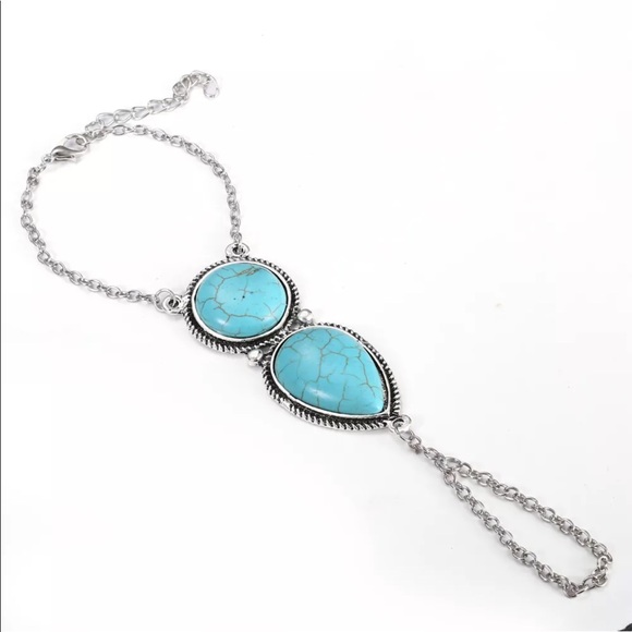 Turquoise Chain Hand Harness Finger Ring Bracelet - Picture 2 of 4
